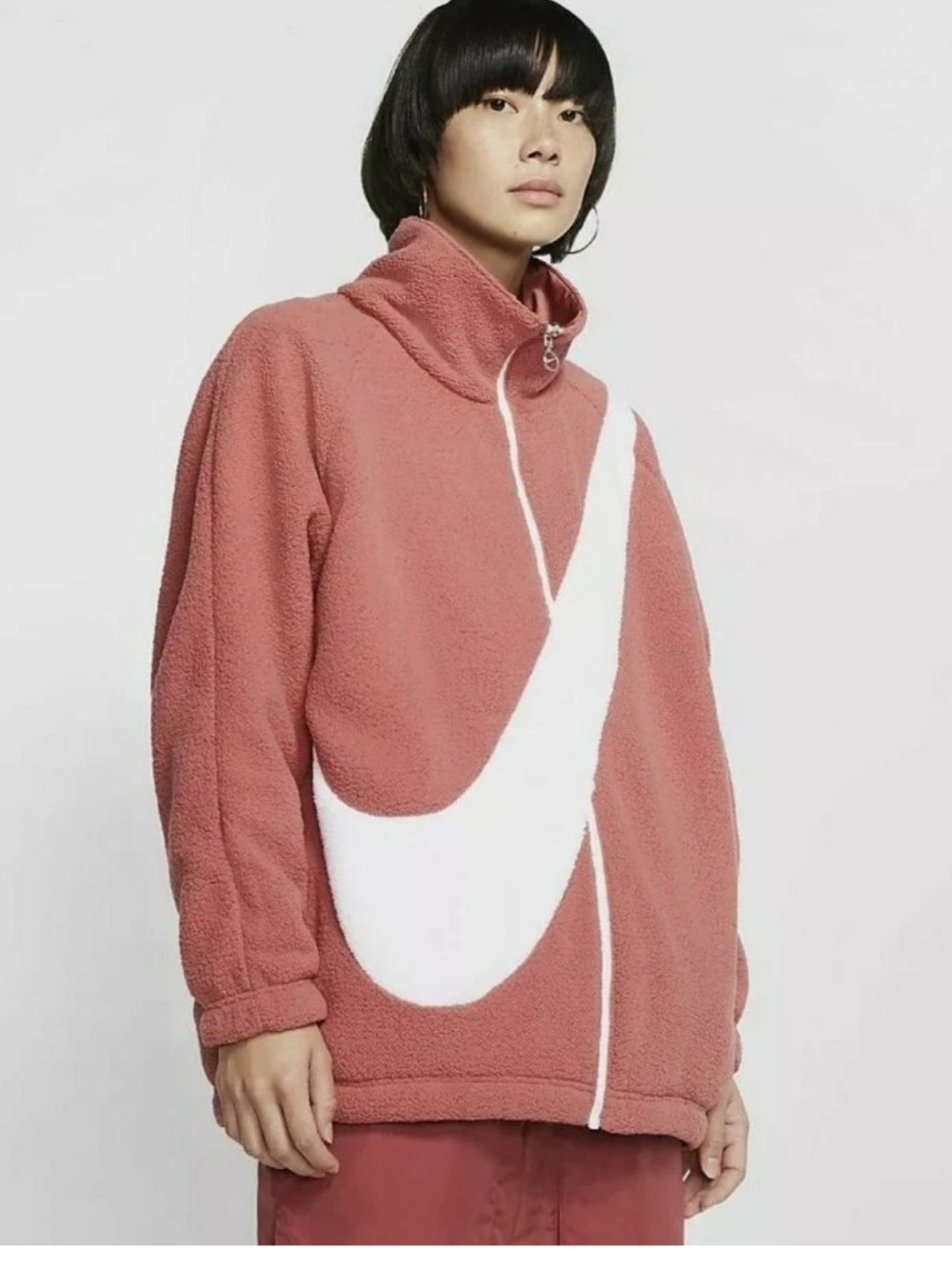 Nike Women Redwood Swoosh Reversible Oversized Sherpa Jacket (CZ4063-897) Size L
